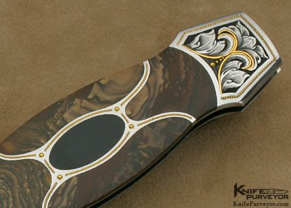 Scott Sawby Custom Knife Biggs Jasper & Edwards Black Jade 5 Piece Inlayed Self Lock Dagger Engraved by Master Engraver Julie Warenski - Image 4