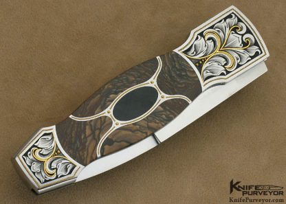 Scott Sawby Custom Knife Biggs Jasper & Edwards Black Jade 5 Piece Inlayed Self Lock Dagger Engraved by Master Engraver Julie Warenski - Image 3