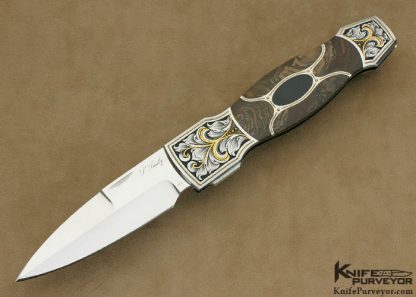 Scott Sawby Custom Knife Biggs Jasper & Edwards Black Jade 5 Piece Inlayed Self Lock Dagger Engraved by Master Engraver Julie Warenski