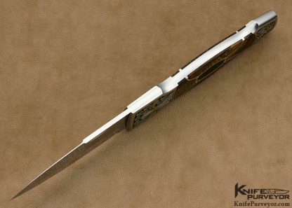 Scott Sawby Custom Knife Biggs Jasper & Edwards Black Jade 5 Piece Inlayed Self Lock Dagger Engraved by Master Engraver Julie Warenski - Image 5