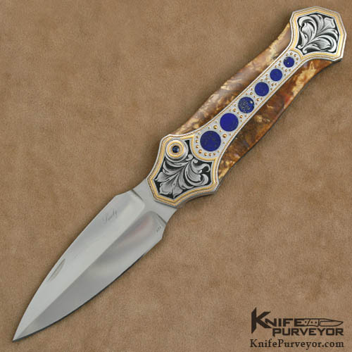 Scott Sawby Custom Knife Julie Warenski Engraved Egret Button Lock Dagger