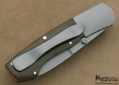 Scott Sawby Custom Knife Green Canvas Micarta Combat Utility Selflock with Spear Point Blade - Image 3