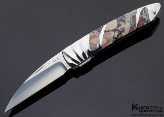 Scott Sawby Custom Knife Fluted Skimmer Self Lock with Inlaid Sci-Fi Jasper