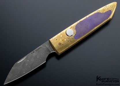 Scott Sawby Custom Knife Lavender Jade & Mokume with Chad Nichols Raindrop Damascus Button lock