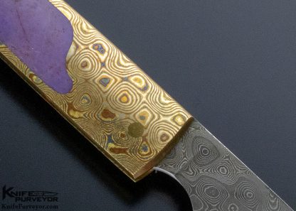Scott Sawby Custom Knife Lavender Jade & Mokume with Chad Nichols Raindrop Damascus Button lock - Image 4