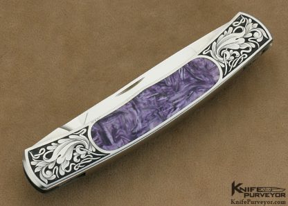 Scott Sawby Custom Knife Pat Holder Engraved Double Blade Charoite Interframe Self Lock Folder - Image 3