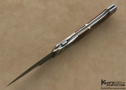 Scott Sawby Custom Knife Marian Sawby Engraved "Kittiwake" with Red Agate & Tiger Eye Escutcheon & Mike Norris Damascus Blade - Image 6