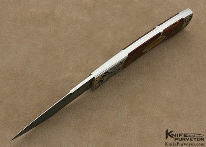 Scott Sawby Custom Knife Marian Sawby Engraved "Kittiwake" with Red Agate & Tiger Eye Escutcheon & Mike Norris Damascus Blade - Image 4