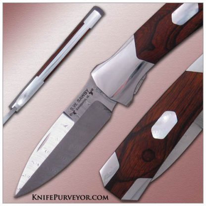 Scott Sawby's Custom Knife: Desert Ironwood and Mother of Pearl "Kingfisher" with a Damasteel Damascus Blade - Image 2