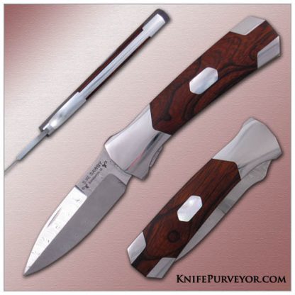 Scott Sawby's Custom Knife: Desert Ironwood and Mother of Pearl "Kingfisher" with a Damasteel Damascus Blade