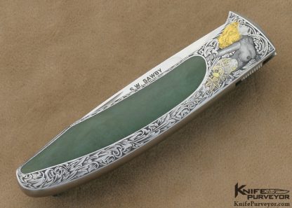 Scott Sawby Custom Knife Kurt Horvath Engraved Jade Interframe Self Lock Tern - Image 4