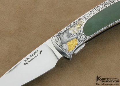 Scott Sawby Custom Knife Kurt Horvath Engraved Jade Interframe Self Lock Tern - Image 2