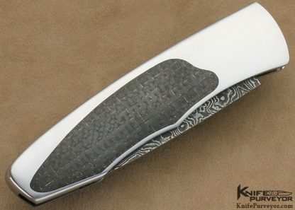 Scott Sawby Custom Knife "Small Bittern" Mike Norris San Mai Damascus & Lightning Strike Carbon Fiber Interframe Button Lock - Image 3