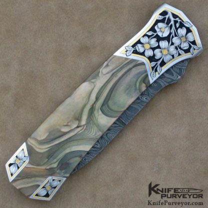 Scott Sawby Custom Knife Royal Sahara Jasper Kingfisher Engraved by Marian Sawby - Image 3