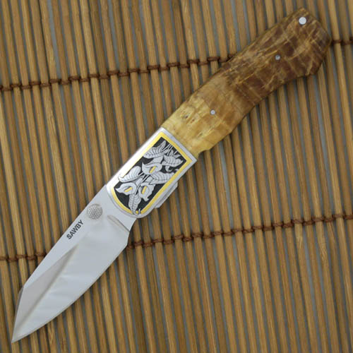 Scott Sawby Custom Knife Marion Sawby Engraved Burlwood Combat Utility Knife