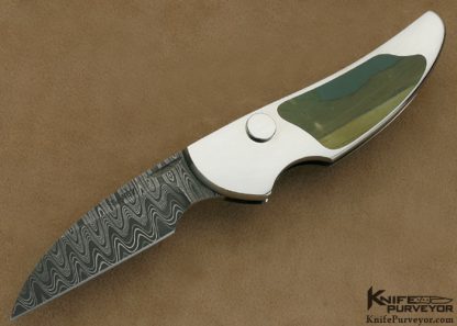 Scott Sawby Custom Knife Succor Creek Picture Jasper & Mike Norris Stainless Damascus Button Lock