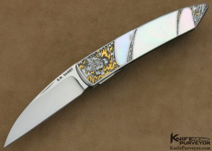 Scott Sawby Custom Knives Jon Robyn Engraved Mother of Pearl Shell Skimmer Self Lock
