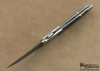 Scott Sawby Custom Knife Black Lip Tahitian Pearl Shell Skimmer with Mike Norris Stainless Steel Damascus Engraved by Jon Robyn - Image 9