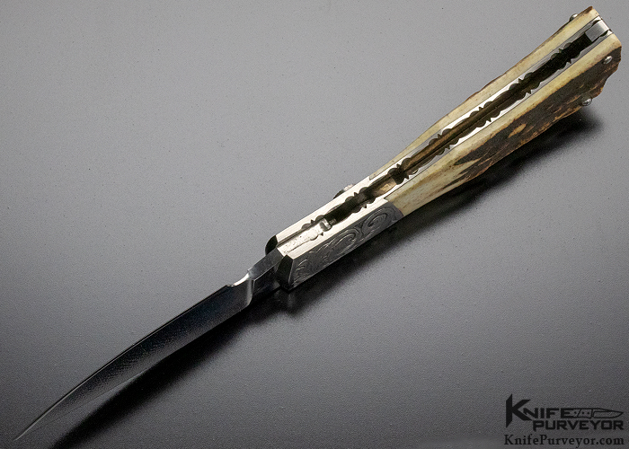 Scott Sawby/Steve Mullin Collaboration Custom Knife Dave Lark Engraved Stag Button Lock - Image 6