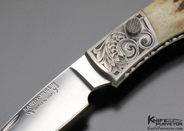 Scott Sawby/Steve Mullin Collaboration Custom Knife Dave Lark Engraved Stag Button Lock 16936