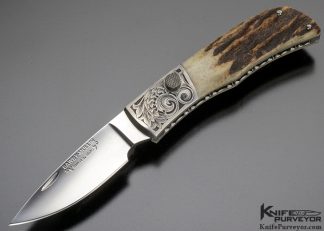 Scott Sawby/Steve Mullin Collaboration Custom Knife Dave Lark Engraved Stag Button Lock 16936