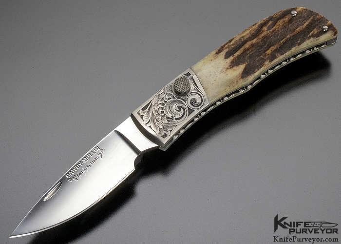 Scott Sawby/Steve Mullin Collaboration Custom Knife Dave Lark Engraved Stag Button Lock 16936