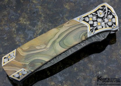 Scott Sawby Custom Knife Royal Sahara Jasper Kingfisher Engraved by Marian Sawby - Image 3