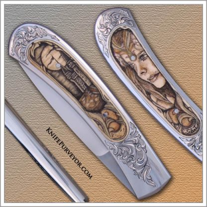 Scott Sawby's Custom Knife: Mammoth Ivory Selflock Scrimmed by C. Selint and Engraved by J.M. - Image 2