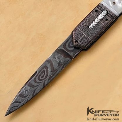 Steve Schwarzer Custom Knife Sole Authorship Mother of Pearl & Damascus Automatic Linerlock - Image 2
