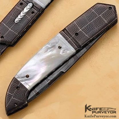 Steve Schwarzer Custom Knife Sole Authorship Mother of Pearl & Damascus Automatic Linerlock - Image 3