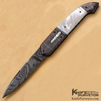 Steve Schwarzer Custom Knife Sole Authorship Mother of Pearl & Damascus Automatic Linerlock