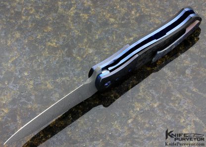 Sean O'Hare Custom Knife RFK Flipper Mike Norris Ladder Pattern Damascus and Marbled Carbon Fiber with Zircuti  Linerlock - Image 5