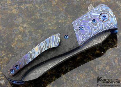 Sean O'Hare Custom Knife RFK Flipper Mike Norris Ladder Pattern Damascus and Marbled Carbon Fiber with Zircuti  Linerlock - Image 3