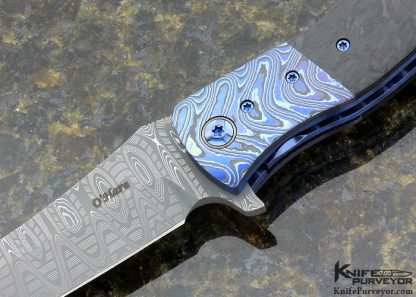 Sean O'Hare Custom Knife RFK Flipper Mike Norris Ladder Pattern Damascus and Marbled Carbon Fiber with Zircuti  Linerlock - Image 2