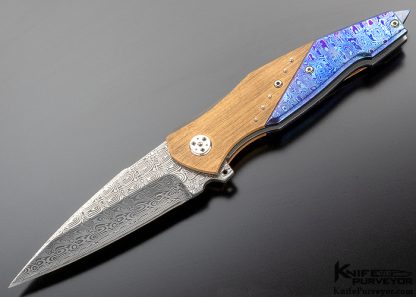 Sergio Consoli Custom Knife #428 Timascus, Bronze and Titanium Flipper with Skull Crusher