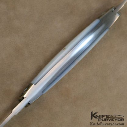 Eugene Shadley Custom Knives Julie Warenski Engraved Mother of Pearl 2 Blade Wharncliff Whittler with Gold Pins & Gold Escutcheon - Image 6