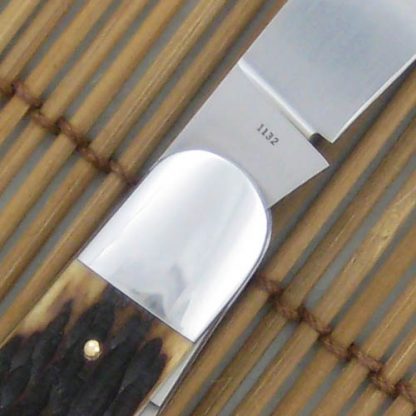 Eugene Shadley Custom Knife: 5 Bladed Sow Belly with Remington Jigged Bone, Gold Shield and Pins - Image 2