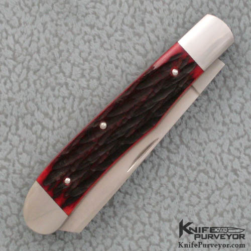 Eugene Shadley Custom Knife Red Jigged Bone 2-Bladed Trapper - Image 3