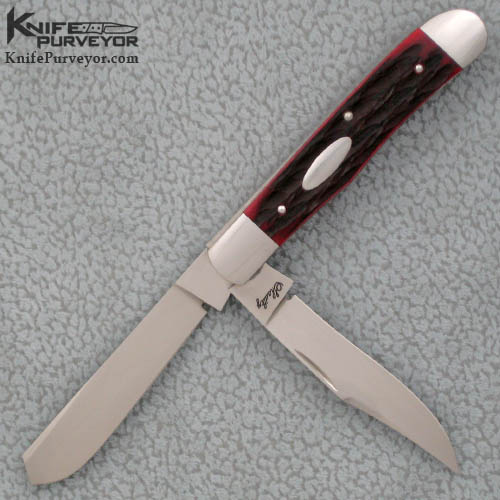 Eugene Shadley Custom Knife Red Jigged Bone 2-Bladed Trapper