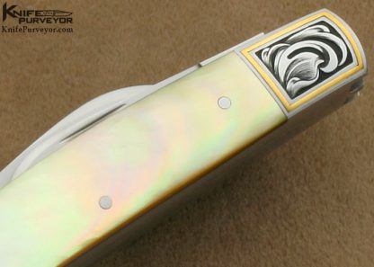 Eugene Shadley Custom Knife Julie Warenski Engraved Gold Lip Pearl 3-Bladed Slipjoint - Image 5