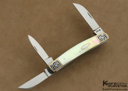 Eugene Shadley Custom Knife Julie Warenski Engraved Gold Lip Pearl 3-Bladed Slipjoint