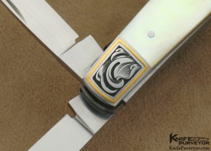 Eugene Shadley Custom Knife Julie Warenski Engraved Gold Lip Pearl 3-Bladed Slipjoint - Image 3