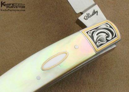 Eugene Shadley Custom Knife Julie Warenski Engraved Gold Lip Pearl 3-Bladed Slipjoint - Image 2
