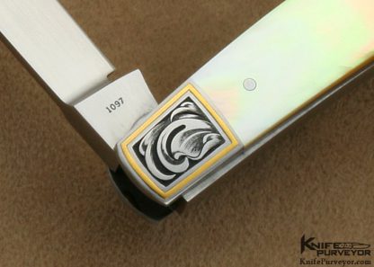 Eugene Shadley Custom Knife Julie Warenski Engraved Gold Lip Pearl 3-Bladed Slipjoint - Image 6