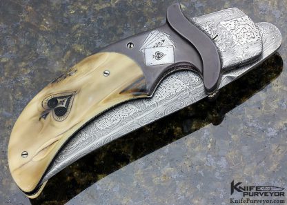 Shane Taylor Custom Knife "Gambling Motif"  & Carved Mammoth Linerlock - Image 4