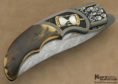 Shane Taylor Custom Knife Sole Authorship Engraved & Damascus Mammoth Ivory Flipper Linerlock - Image 3