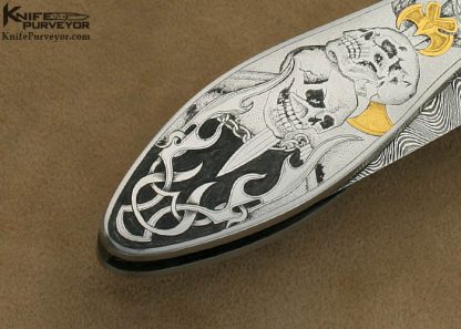 Shaun & Sharla Hansen Custom Knife Sole Authorship Damascus Engraved Automatic Knife - Image 6