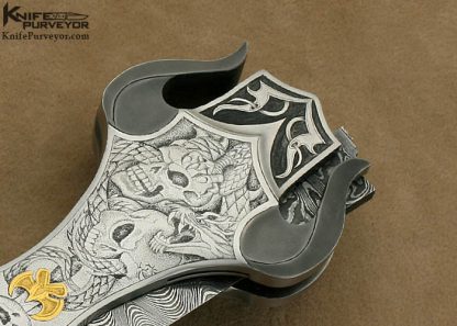 Shaun & Sharla Hansen Custom Knife Sole Authorship Damascus Engraved Automatic Knife - Image 5