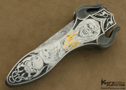 Shaun & Sharla Hansen Custom Knife Sole Authorship Damascus Engraved Automatic Knife - Image 2