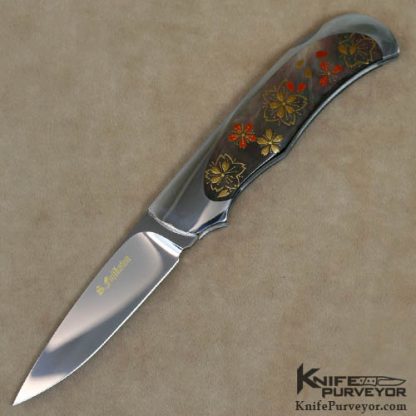 Shun Fujikawa Custom Knife Blacklip Tahitian Pearl Shell Lockback with 24Kt Gold Makie Overlays